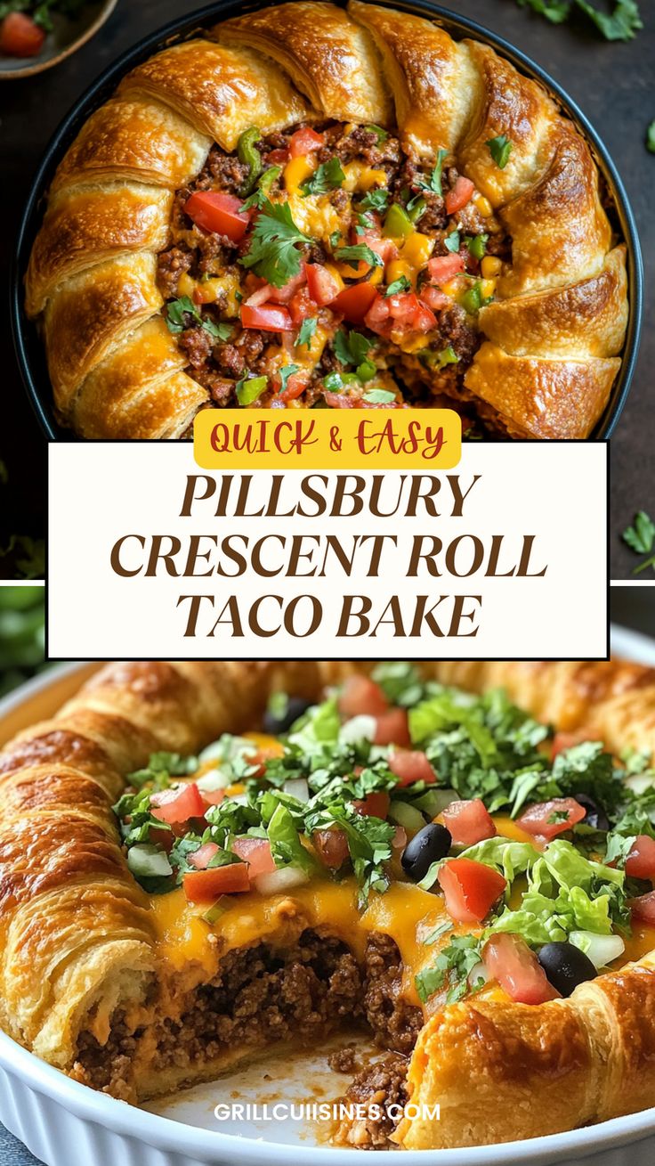 Try this famous Crescent Roll Tacos Bake made with  Pillsbury. Make a Taco Braid Crescent Rolls that form a flaky crust filled with seasoned beef and topped with cheese, making it a family-friendly dinner. #TacoBake #EasyDinners #FamilyMeals Pillsbury Biscuit Taco Bake, Beef And Crescent Roll Recipes, , Pillsbury Crescent Roll Taco Bake, Dinner With Crescent Rolls, Pillsbury Crescent Roll Recipes Dinners Dinner Crescent Roll Recipes, Mexican Crescent Roll Recipes, Beef And Crescent Roll Recipes, Crab And Cheese Filled Crescent Rolls, Holiday Crescent Roll Recipes, Italian Crescent Rolls, Dinner Recipes Using Crescent Rolls, Taco Braid Crescent Rolls, Crescent Roll Recipes With Chicken