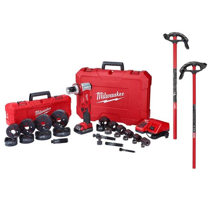 the milwaukee tool kit includes tools and accessories for construction, including drillers, hammers,