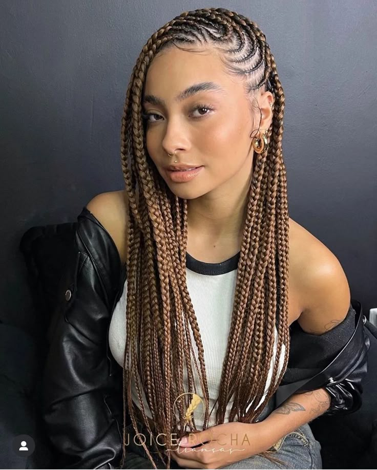 Braid Afro Hairstyles, Nubian Braids Hairstyles, Braids Summer 2024, Black Women Braids 2024, Cornrows With Knotless Box Braids, Braids That Cover Bald Edges, Fulani Braids Styles, Box Braids With Cornrows On Top, Iverson Braids For Women