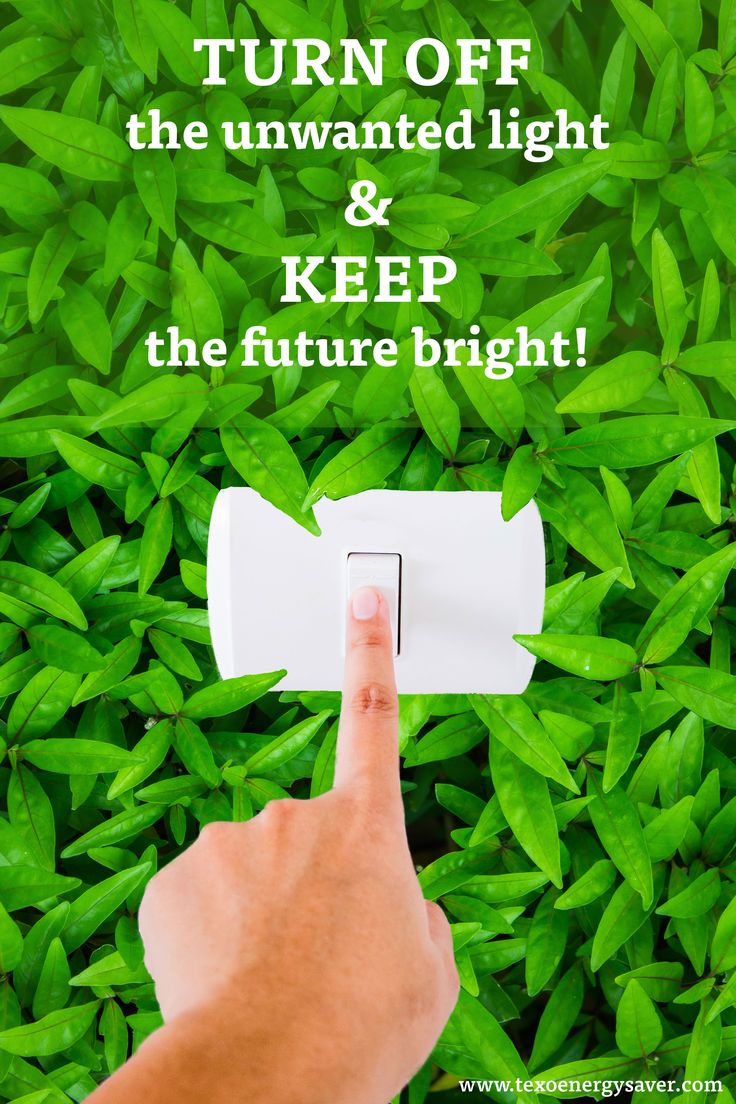 someone is pointing to the light switch on top of some green plants with text that reads, turn off the unwanted light & keep the future bright