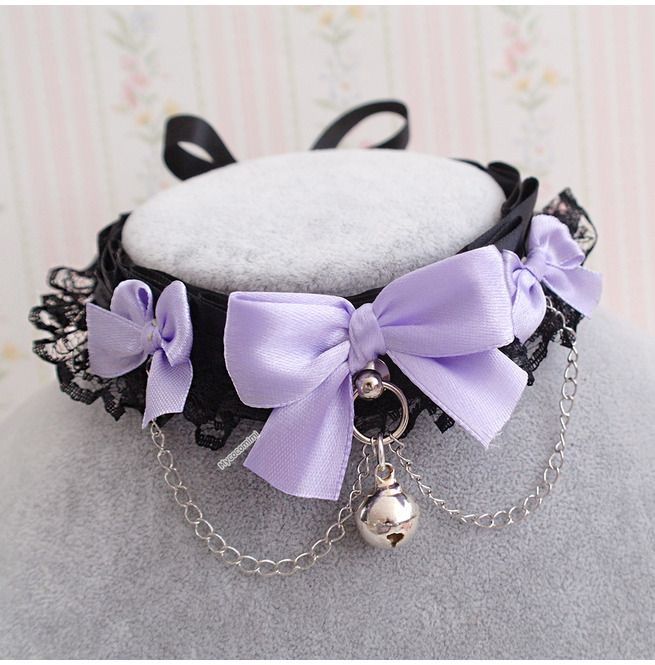 Goth Gloves, Bell Jewelry, Purple Choker, Kitten Play Collar, Character Clothes, Purple Bow Tie, Goth Accessories, Gothic Chokers, Lavender Aesthetic