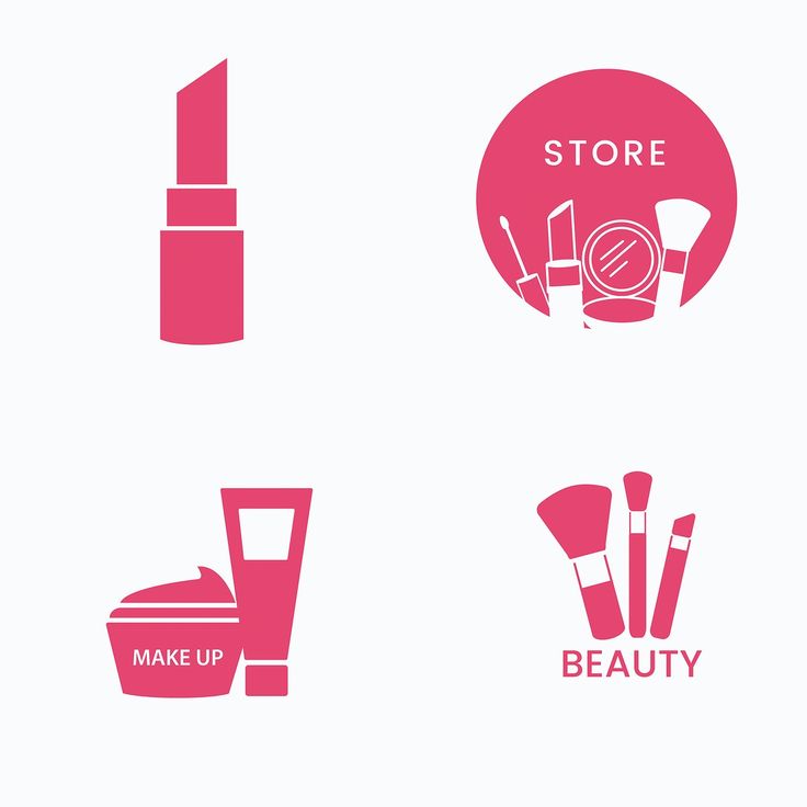 the logos for beauty products are shown in pinks and whitese, including lipstick, makeup