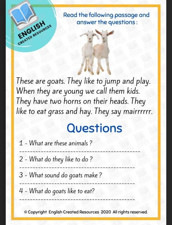 an animal quiz game with answers for the two goats and their names in english or spanish