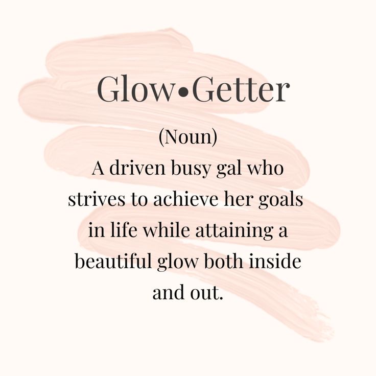 the words glow - getter written in black and white on a light pink background