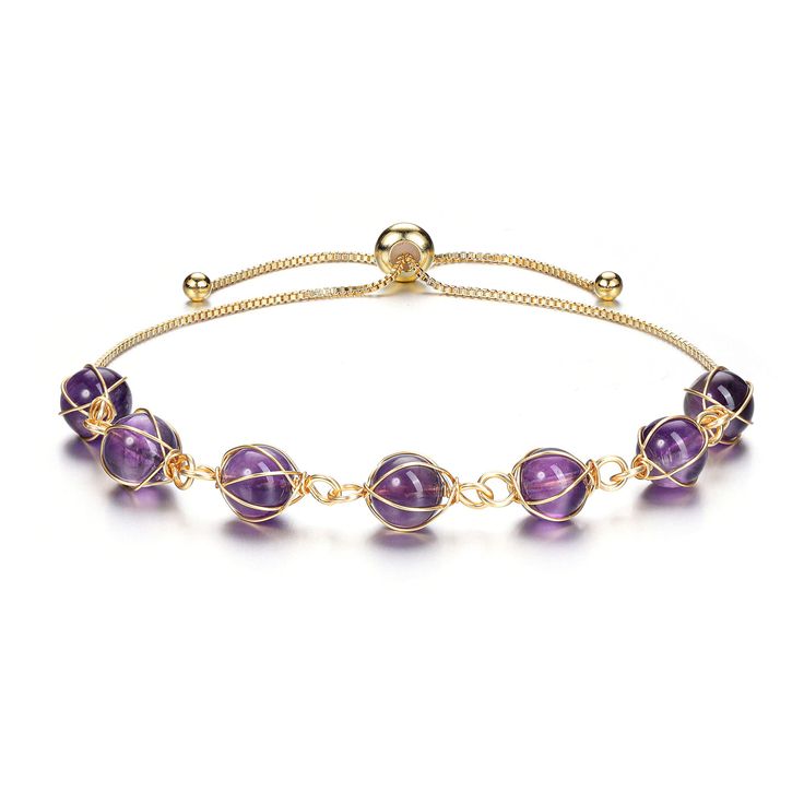 PRICES MAY VARY. Amethyst Bracelet:Amethyst crystal stone carries the energy of fire and passion, creativity and spirituality, bears the logic of temperance and sobriety,clearing the negative thoughts and achieve inner harmony, protects against witchcraft and evil forces.It is thought of mostly as a protective stone. Crystal Bracelet for Women:Natural Amethyst Gemstone Round Beads(8mm) wire with high quality of 14K gold plated and adjustable knot, fashion crystal beads bracelet, wear it more fas Purple Pearl Bracelet, Purple Jewelry Bracelet, Bracelets Purple, Amethyst Crystal Bracelet, Inner Harmony, Adjustable Knot, Purple Jewelry, Crystal Healing Bracelets, Crystal Beads Bracelet