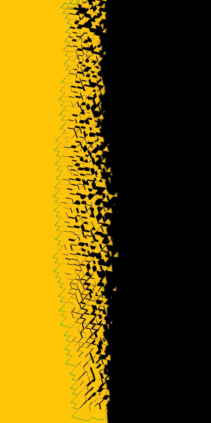 an abstract painting with yellow and black colors