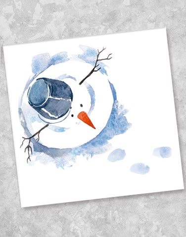 a watercolor painting of a snowman with a carrot on his nose