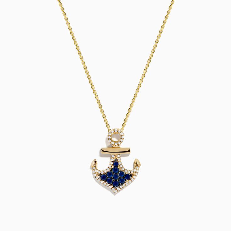 Effy Seaside 14K Yellow Gold Blue Sapphire and Diamond Anchor Pendant Anchor Pendant, Effy Jewelry, Gold Yellow, Blue Sapphire, Sapphire, Yellow Gold, Pendant Necklace, Pendant, Yellow