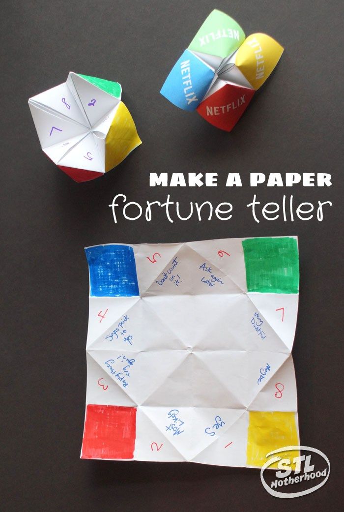 make a paper fortune teller game with four dices and one piece of colored paper