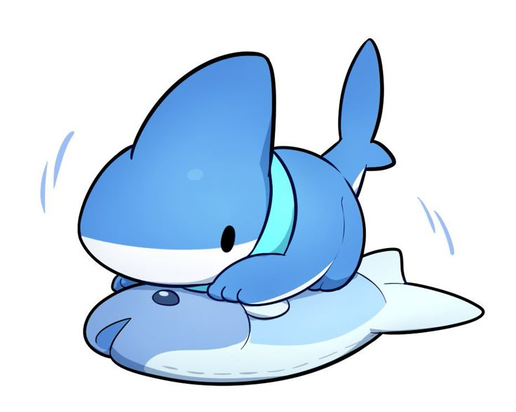 a blue and white cartoon character laying on the ground