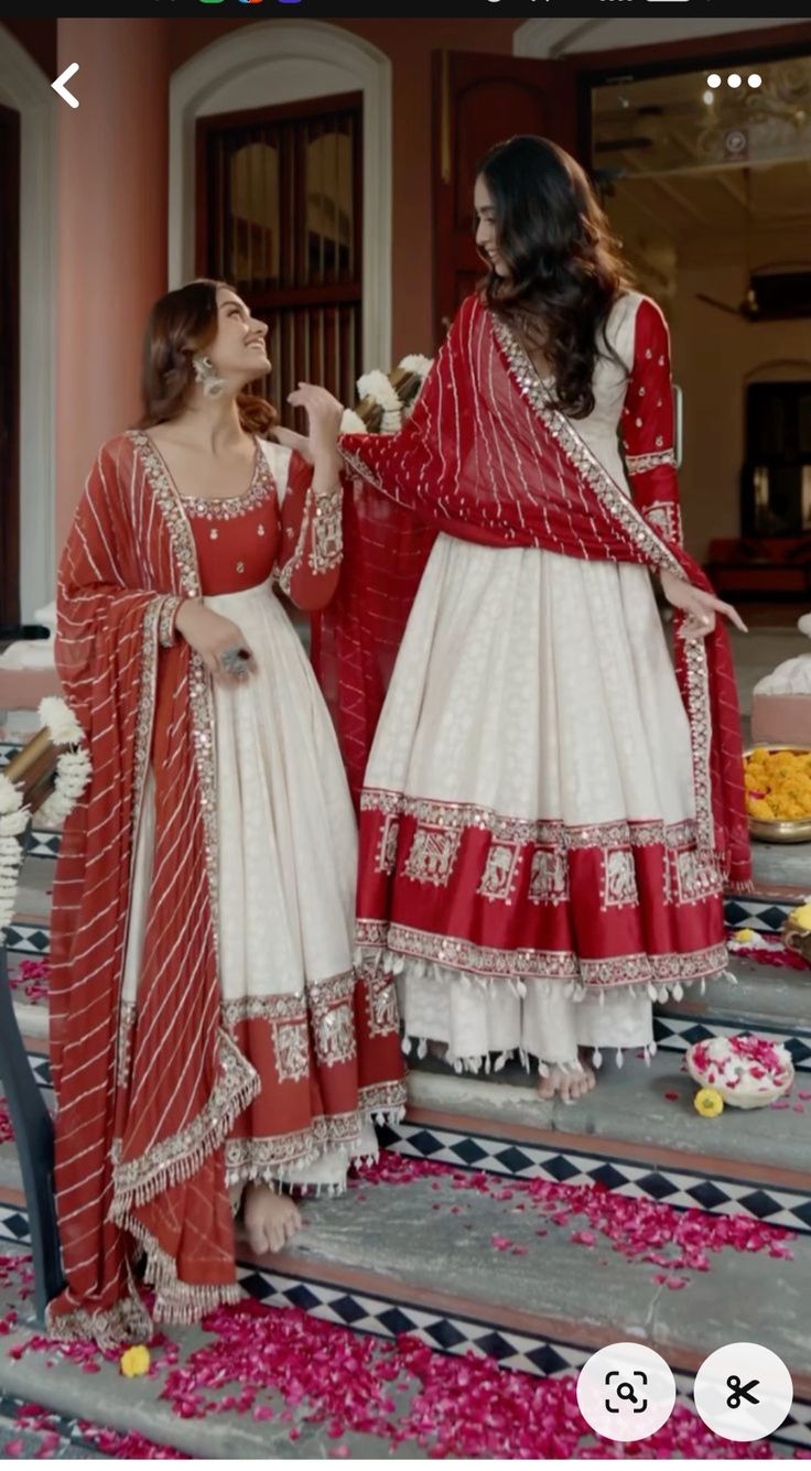 White And Red Suits For Women Indian, Traditional Kurtis For Navratri, Diwali Outfits For Women Traditional, Indian Marriage Outfits For Women, Lehenga Kurti Designs, Anarkali Dress Designer Anarkali Dresses, Red And White Lehenga, Diwali Dress Ideas, Diwali Outfit Indian