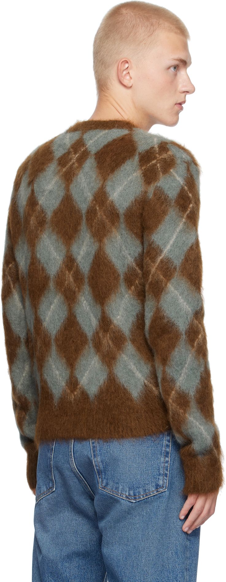 Brushed knit stretch alpaca- and mohair-blend sweater. · Jacquard argyle pattern throughout · Rib-knit crewneck, hem, and cuffs Supplier color: Fawn/Clay Ami Paris Sweater, Paris Sweater, Paris Blue, Multicolor Sweater, Argyle Pattern, Paris Blues, Ami Paris, Argyle Sweater, Sweater Men