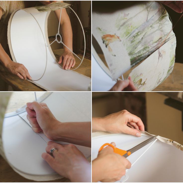 four pictures showing how to cut fabric with scissors and tape on the bottom right side