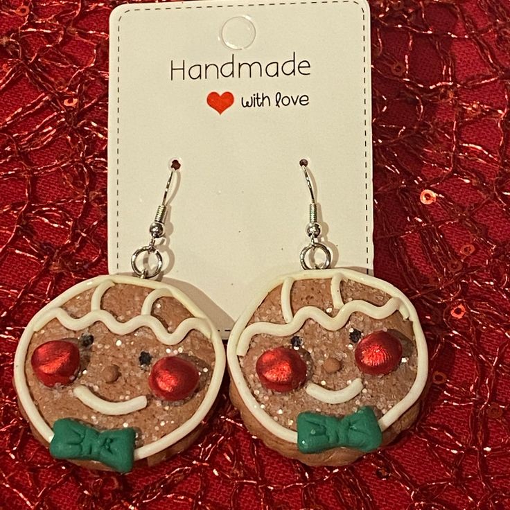 Super Cute Hand Made Christmas Cookie Fashion Polymer Earrings Approximately 2 1/2 Inches Look Is Just Like A Cookie Just Adorable Cute Christmas Party Jewelry, Cute Christmas Festive Jewelry, Cute Christmas Holiday Jewelry, Nickel-free Round Christmas Earrings, Cute Handmade Christmas Jewelry, Cute Handmade Jewelry For Christmas, Christmas Clay, New Business Ideas, Mickey Christmas