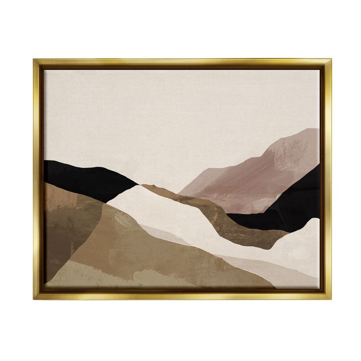 a painting with mountains in the background and a gold frame around it that is hanging on a wall