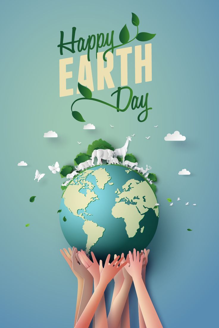 people are holding up the earth with green leaves and animals on it to celebrate earth day