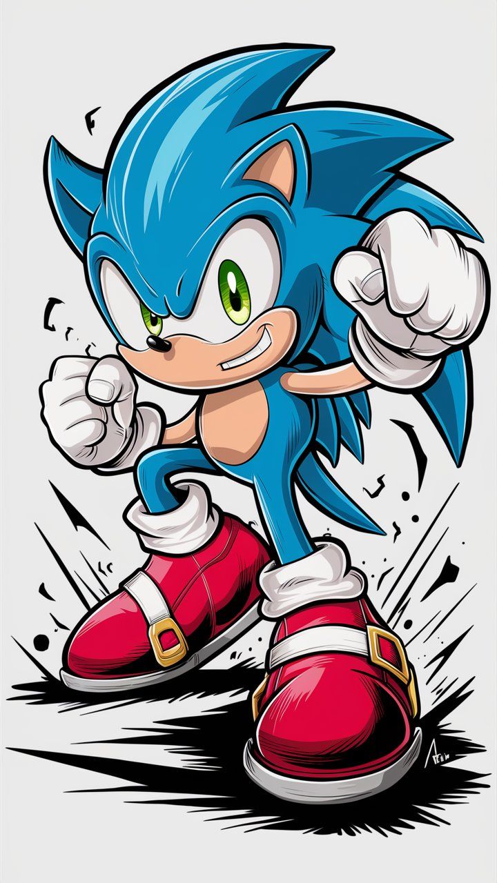 sonic the hedge is running with his red shoes