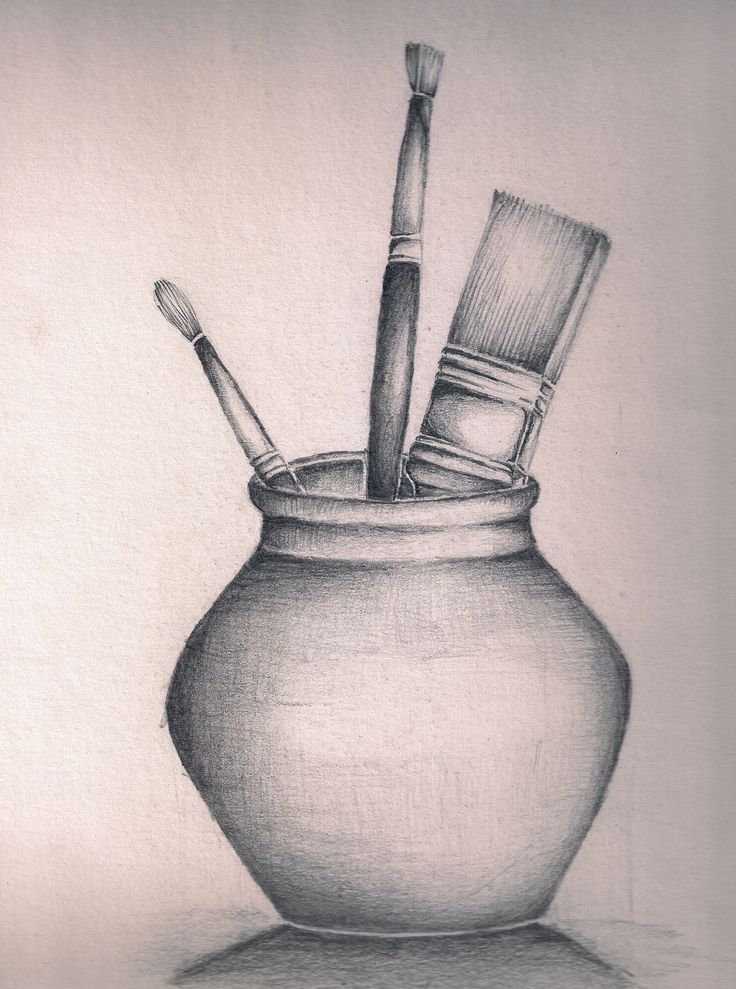 a pencil drawing of two brushes in a vase