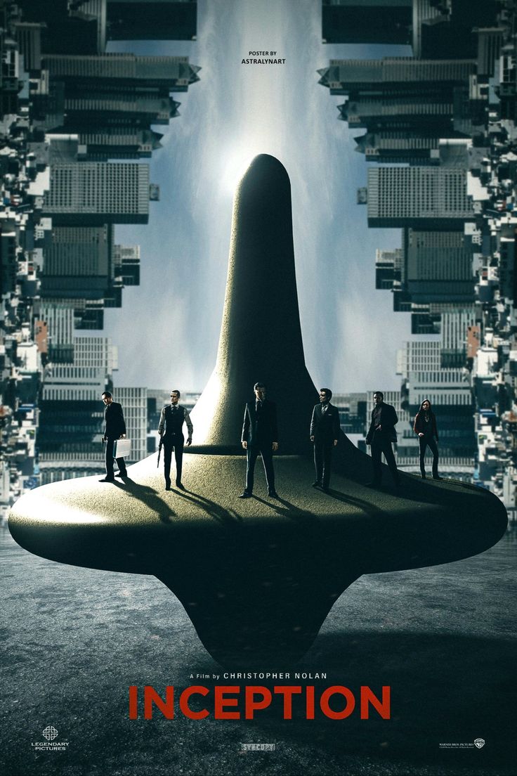 a movie poster for the film inception with people standing in front of a giant object