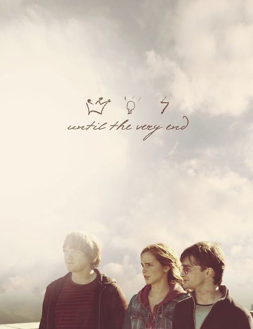 three young people standing next to each other under a cloudy sky with the words'until the very end'above them