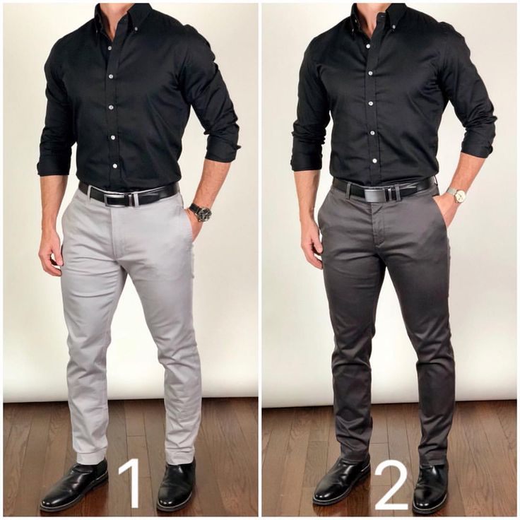 Chris Mehan su Instagram: "Which color pants do you like better with this black shirt❓🤔 Light gray or dark gray❓ Which outfit looks better...1 or 2❓❓ Belts:…" Duke Shirt, Black Shirt Outfit Men, Black Shirt Outfits, Black Dress Shirt, Shirt Outfit Men, Herren Style, Pants Outfit Men, Formal Men Outfit, Grey Slacks