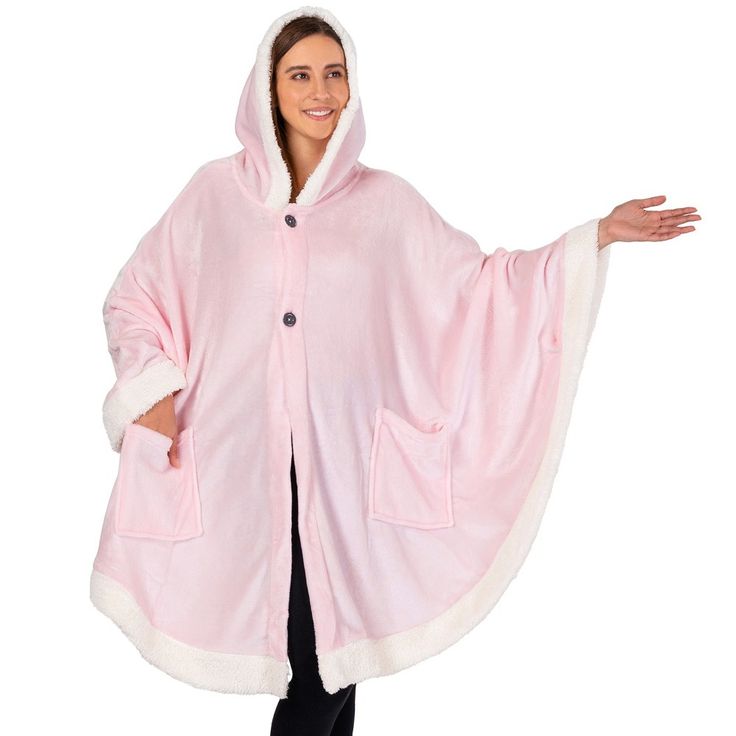 Angel Wrap Wearable Blanket Pullover with Hood, Pocket, Faux Shearling Trim for Women Pavilia Luxurious Angel Wrap wearable throw blanket for women with hood and pockets is constructed with 240 GSM of microfiber polyester that is extremely comfortable with a luxurious feel at the same time. Ideal pullover blanket to keep you cozy and warm while lounging and watching tv, the blanket also comes with hood and pocket so you have full arm mobility while relaxing on your sofa/bed! ONE SIZE FITS ALL| Warm and cozy gift | Perfect gift for women, family, girlfriends, sisters, moms, aunt, grandma, office gift, etc. Makes for a great warm Christmas present idea. Care Instructions: Easy to care for machine wash separately in cold water, tumble dry low Pavilia is the Comfort You Can Trust Our Vision To Super Soft Hoodie For Winter, Fleece Shawl, Cape With Hood, Office Light, Fleece Poncho, White Elephant Gifts Exchange, Blanket Poncho, Cozy Wrap, Blanket Coat