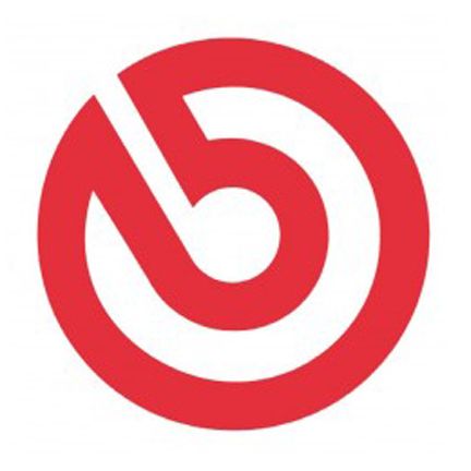 a red and white logo with the letter d in it's center, on a white background