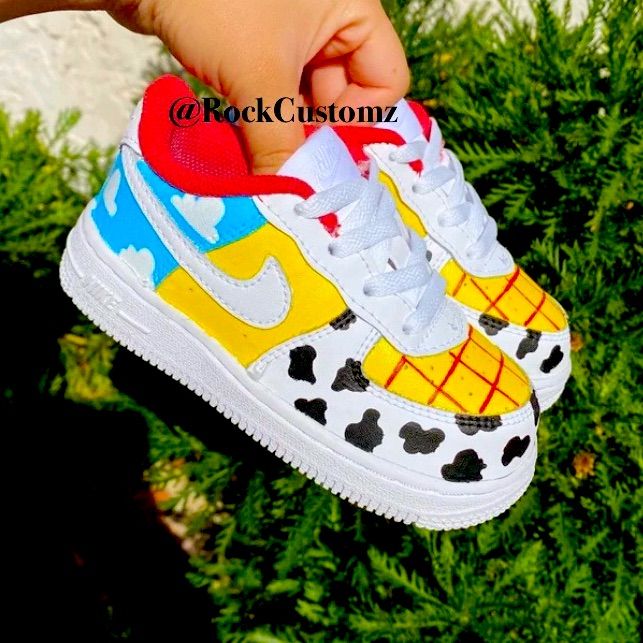 Custom-Made To Order Air Force Ones Toy Story Shoes, Lego Shoes, Painted Nikes, Jessie Toy Story, Custom Painted Shoes, Leather Paint, Custom Nikes, Air Force Ones, Baby Boy Shoes