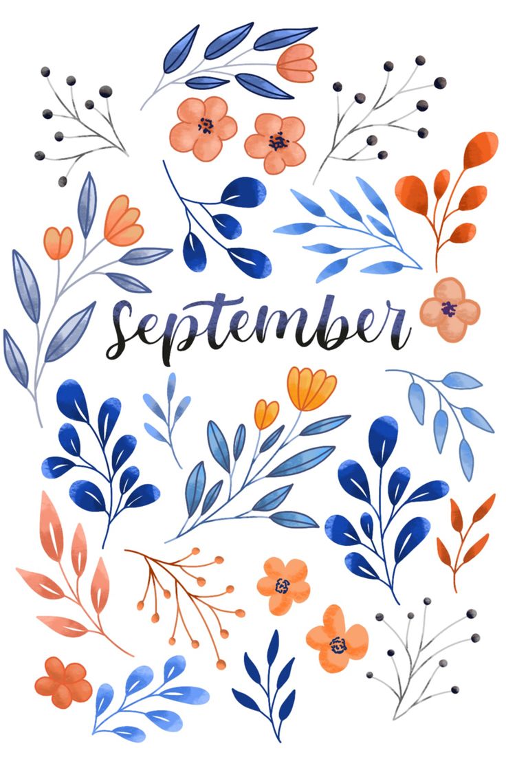 an image of a floral card with the words september written in black and orange on it