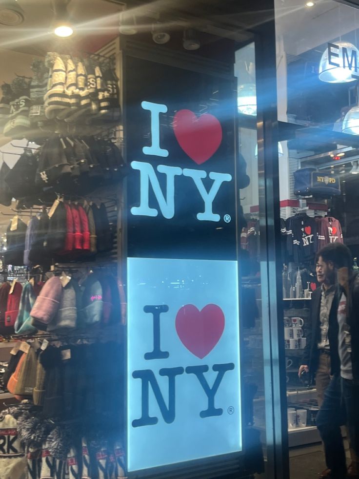 i love new york in the window of a clothing store