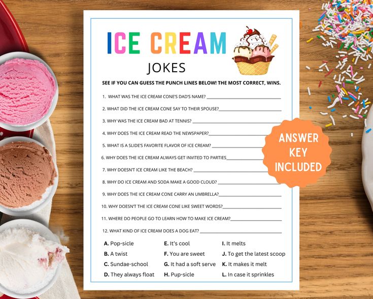 an ice cream joke is shown on the table