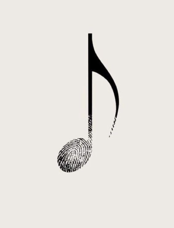 a black and white musical note with fingerprints