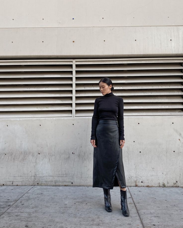 LEATHER SKIRT — ANDY HEART Long Black Leather Skirt Outfit, Midi Leather Skirt Outfit, Black Silk Skirt Outfit, Leather Midi Skirt Outfit, Slip Dress Outfit Winter, Leather Skirt Outfit Winter, Black Leather Skirt Outfit, Leather Skirt Long, Midi Leather Skirt