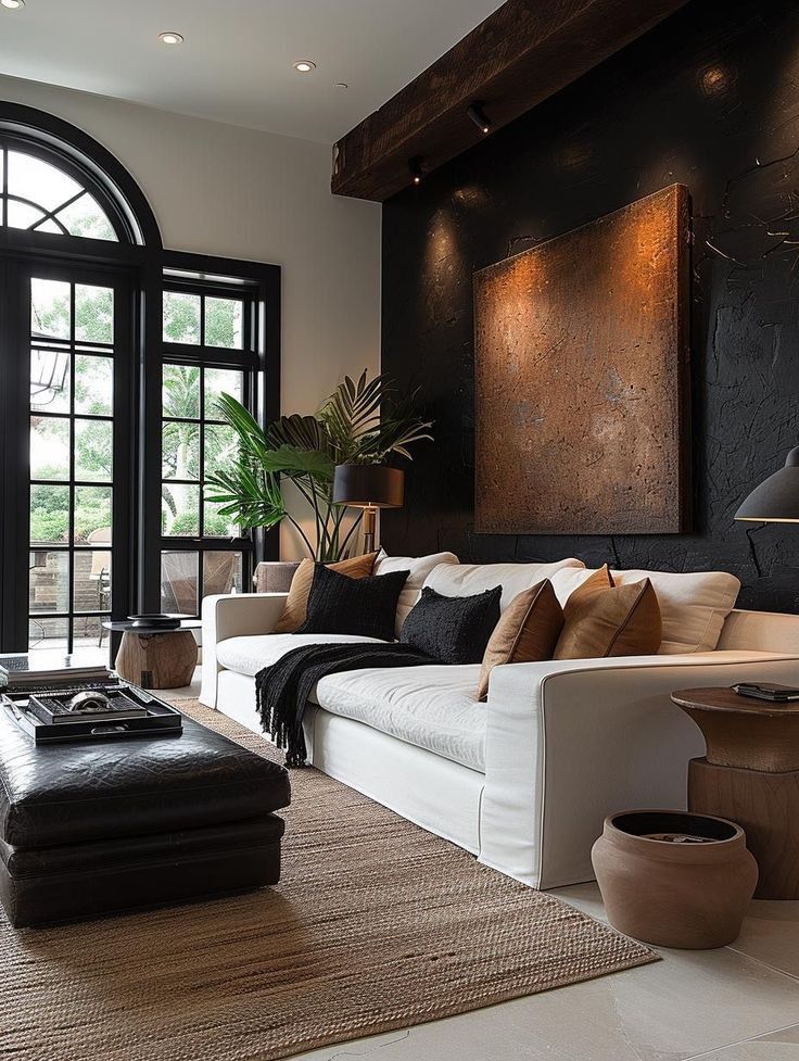 Moody Living Room, Black Interior Design, Viborg, Black Living Room, Design Salon, Interior Design Concepts, Bedroom Refresh, Decor Home Living Room, Living Room Inspo