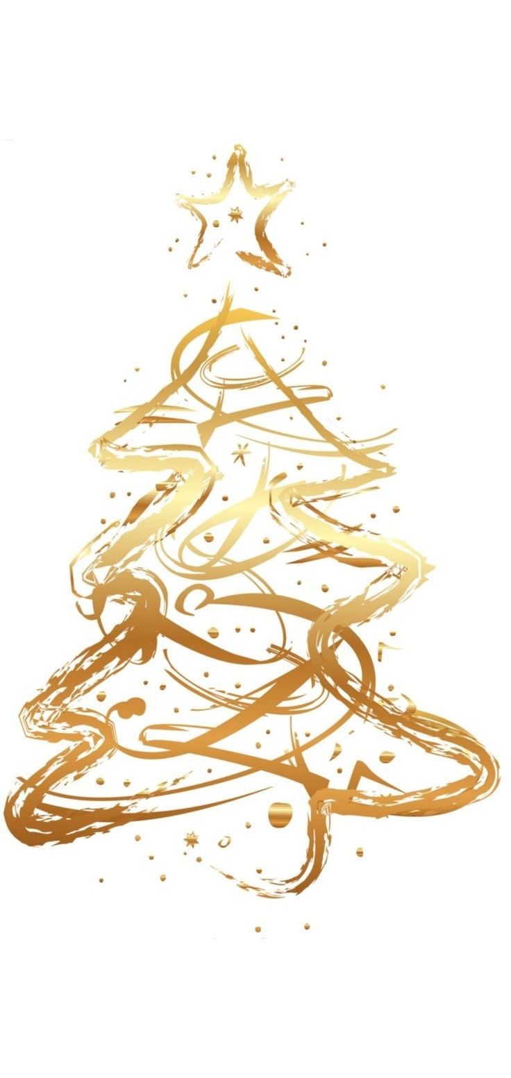 a gold christmas tree with swirls and stars on it's top, against a white background