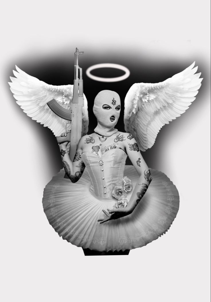 Gangsta Angel Tattoo, Angel Pinup Tattoo, Evil Cherub, Cherub With Skull, Thrones Angel Tattoo, Angel Wings, Angel, Tattoos