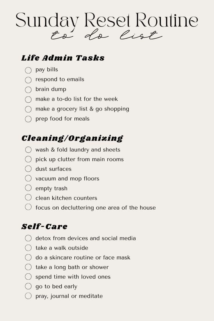 Sunday reset: A day to recharge, reflect, and refocus. What are you doing today to set yourself up for a successful week ahead? Sunday Night Reset Routine, 90 Day Reset, Reset After Being Sick, Sunday Reset Checklist, What To Do Everyday, Sunday Refresh, Reset Week, 2025 Motivation, Reset Sunday