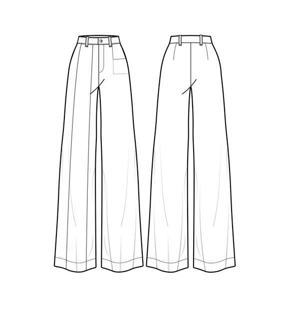 the front and back view of a women's wide leg pants, with one side slit