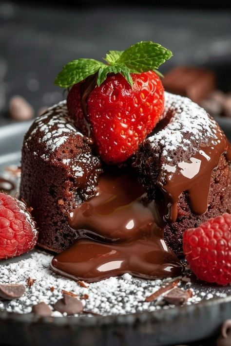 a chocolate cake with raspberries on top and drizzled in chocolate