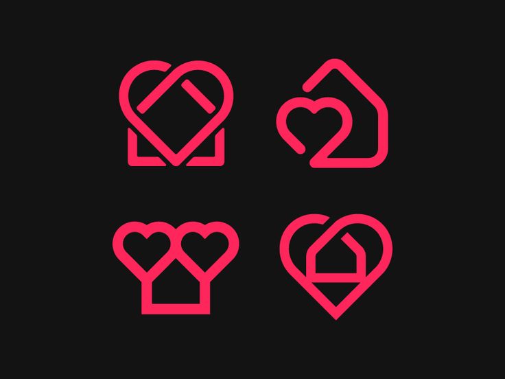 four heart shaped symbols are shown in pink on black background, with the letter g