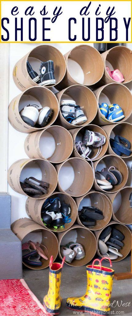 a shoe cubby made out of cardboard cups