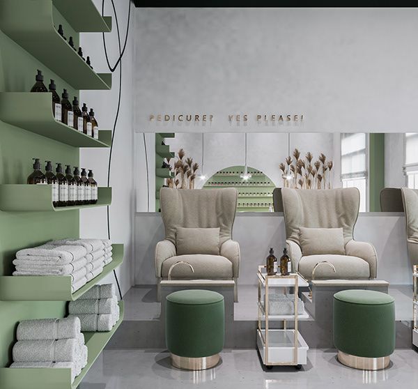 a room with two chairs and several bottles on shelves