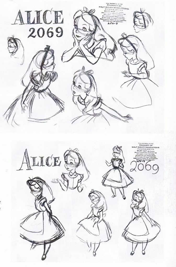 some sketches from the animated film alice and her friends are shown in this drawing book