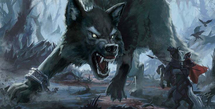 an image of a wolf attacking a man in the woods