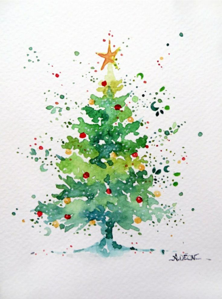 a watercolor painting of a christmas tree