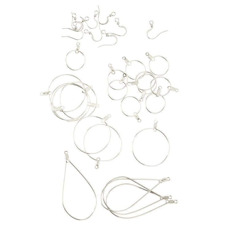 a bunch of different types of earrings on a white background with clippings for each earring