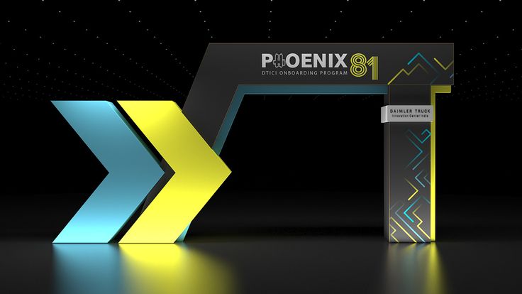 an exhibit stand with the name ploenix on it's front and side