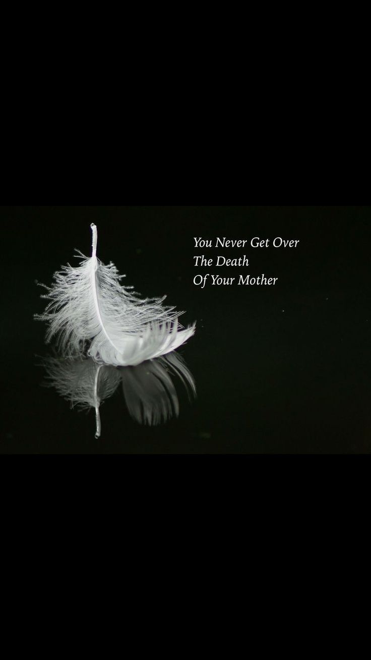 a white feather floating on top of water with a quote written in the middle that reads, you never get over the death of your mother