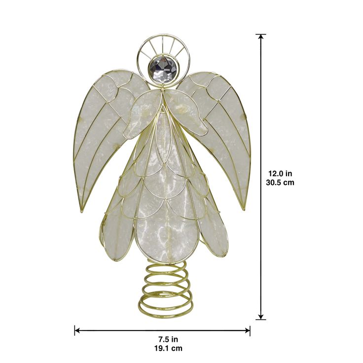 an angel figurine is shown with measurements for the top and bottom part of it