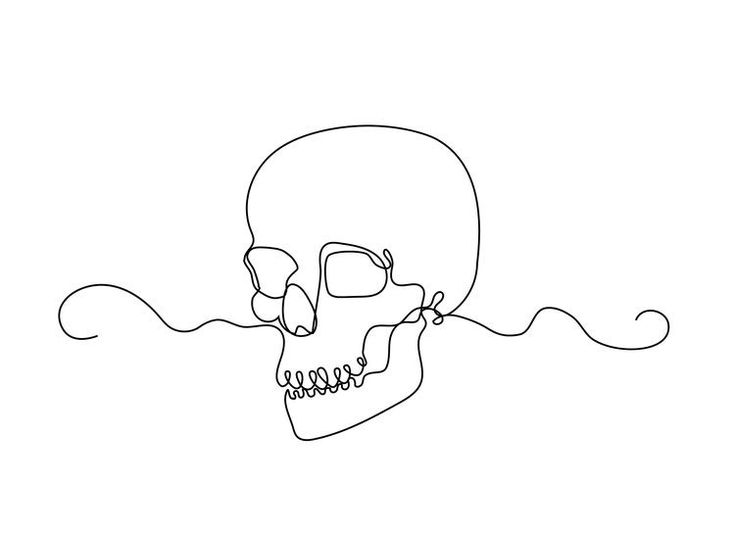 a single line drawing of a skull on a white background